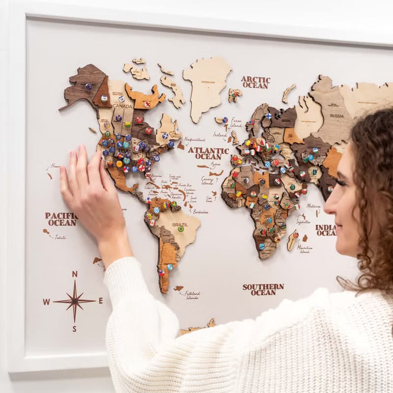 Panel Wall Art, Wooden World Map Wall Art, Apartment Decor, Christmas Gift