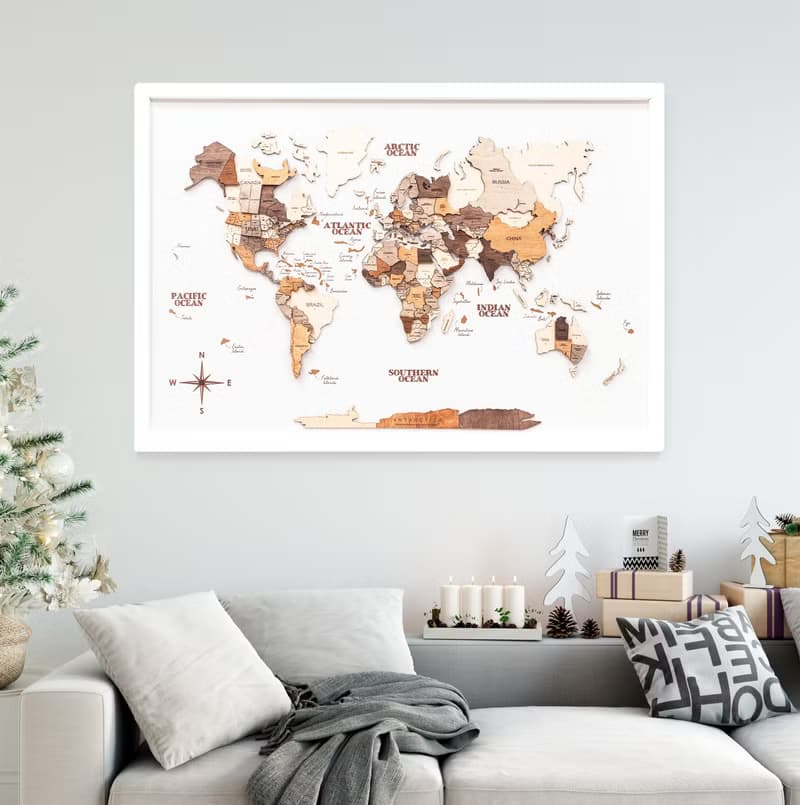 Panel Wall Art, Wooden World Map Wall Art, Apartment Decor, Christmas Gift