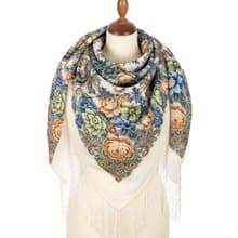Pavlovo Posad Russian Shawl 100% Wool Scarf 125x125 cm Wrap Silk Fringe 1824-0