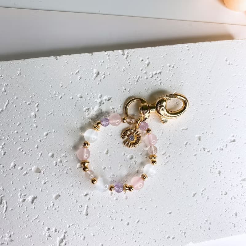 野菊  透石膏 粉晶 草莓晶 薰衣草紫水晶 水晶天然石礦石鑰匙圈