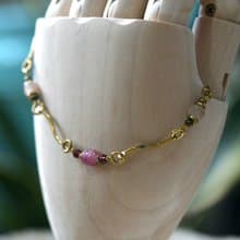 幾何系列 NO.4│紅碧璽x太陽石x黃銅│黃銅手鍊