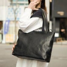 【日本手工製】托特包 單肩包 大容量收納 栃木皮革 耐用 黑色