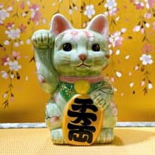 【織櫻映翠】日本清水燒招財貓 | 織部櫻