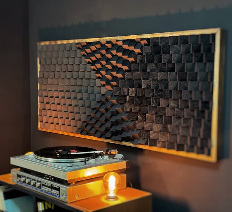 Acoustic Panel - 3D Wood Wall Art - Black Artwork Diffuser - Music Studio Decor
