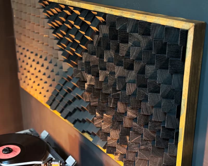 Acoustic Panel - 3D Wood Wall Art - Black Artwork Diffuser - Music Studio Decor