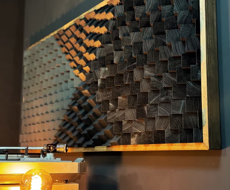 Acoustic Panel - 3D Wood Wall Art - Black Artwork Diffuser - Music Studio Decor