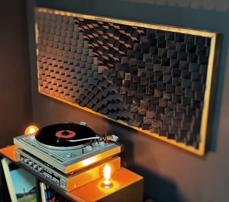 Acoustic Panel - 3D Wood Wall Art - Black Artwork Diffuser - Music Studio Decor