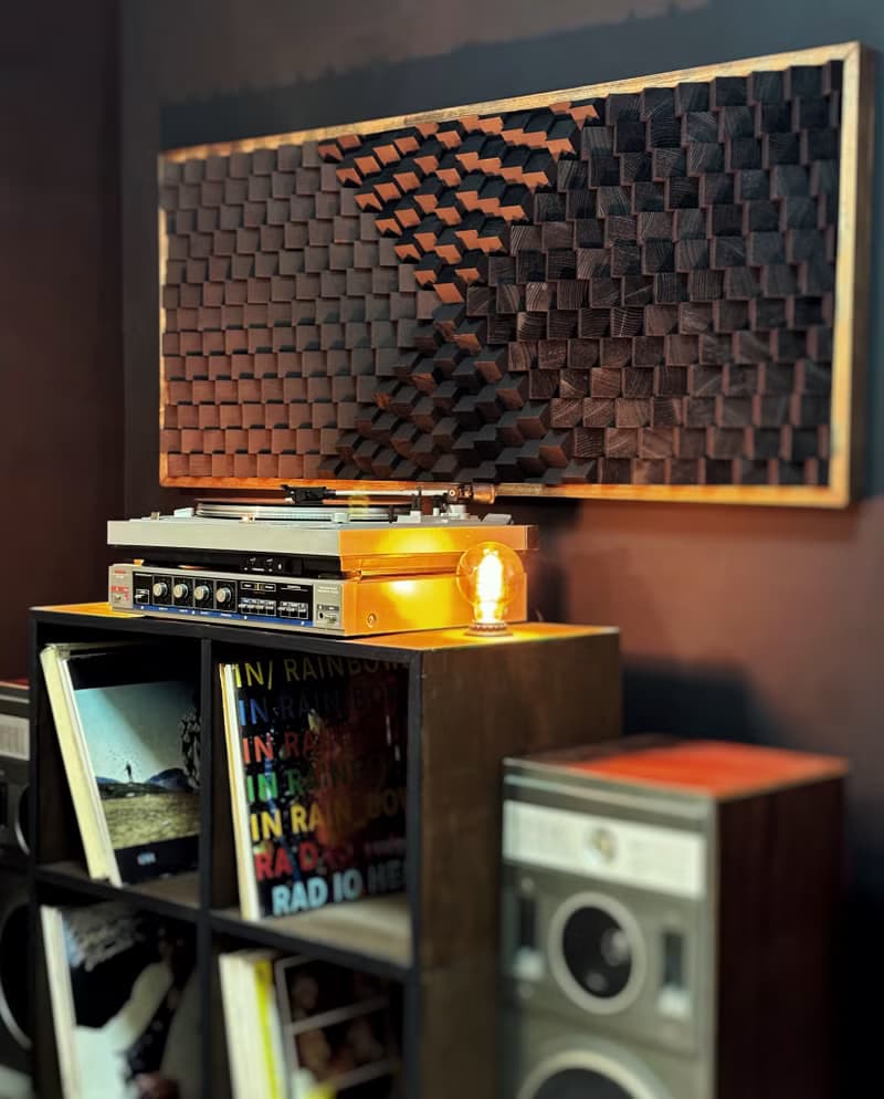 Acoustic Panel - 3D Wood Wall Art - Black Artwork Diffuser - Music Studio Decor