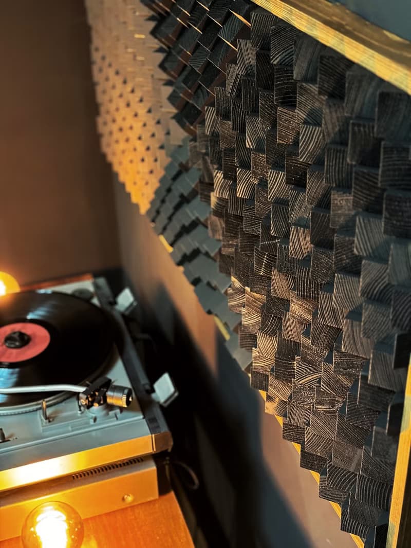Acoustic Panel - 3D Wood Wall Art - Black Artwork Diffuser - Music Studio Decor