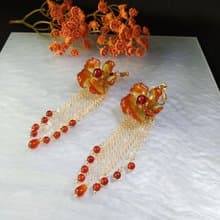 琉璃花系列【火焰】夾式耳環 瑪瑙 流蘇 僅此一件