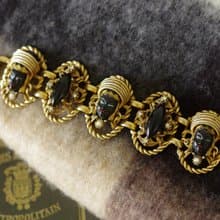 少見古董亞洲神秘臉孔金色公主手鍊 SELRO BR96