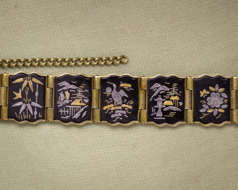 日本Amita古董象嵌 24K金/純銀鑲嵌工藝 多樣日式圖騰 小方塊手鍊