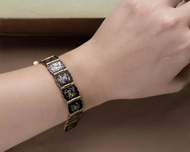 日本Amita古董象嵌 24K金/純銀鑲嵌工藝 多樣日式圖騰 小方塊手鍊