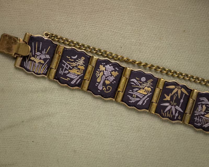 日本Amita古董象嵌 24K金/純銀鑲嵌工藝 多樣日式圖騰 小方塊手鍊