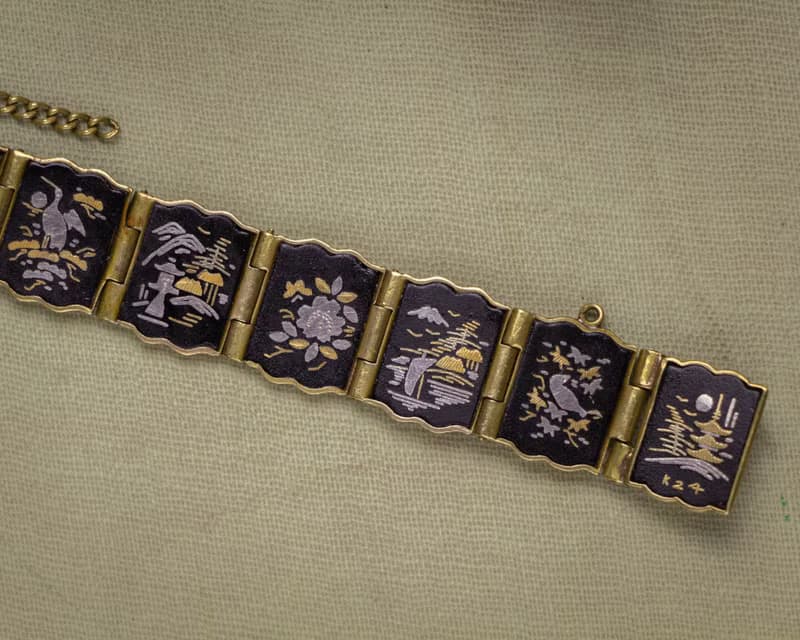日本Amita古董象嵌 24K金/純銀鑲嵌工藝 多樣日式圖騰 小方塊手鍊