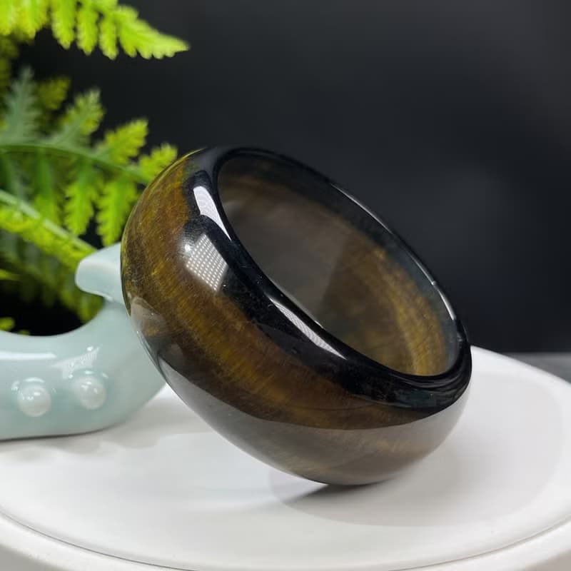 黃色虎眼石手鐲 55MM 千層聚寶盆 金色虎睛石手環 辟邪平安幸福