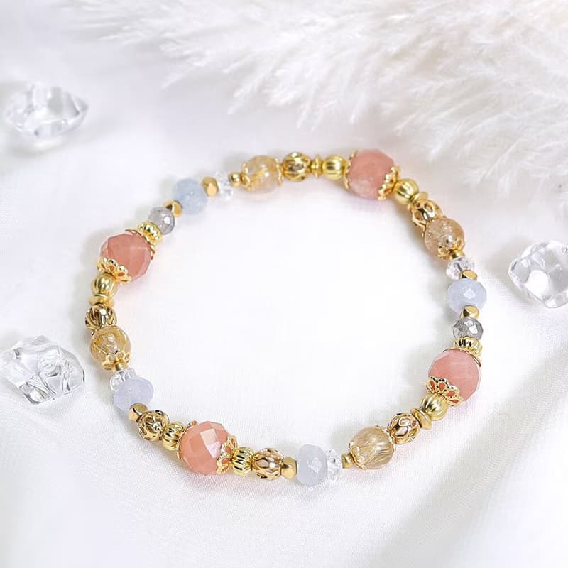 羅馬假期 | A125橙月光石海藍寶鈦晶手鍊