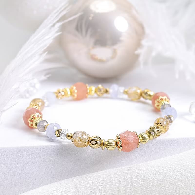 羅馬假期 | A125橙月光石海藍寶鈦晶手鍊