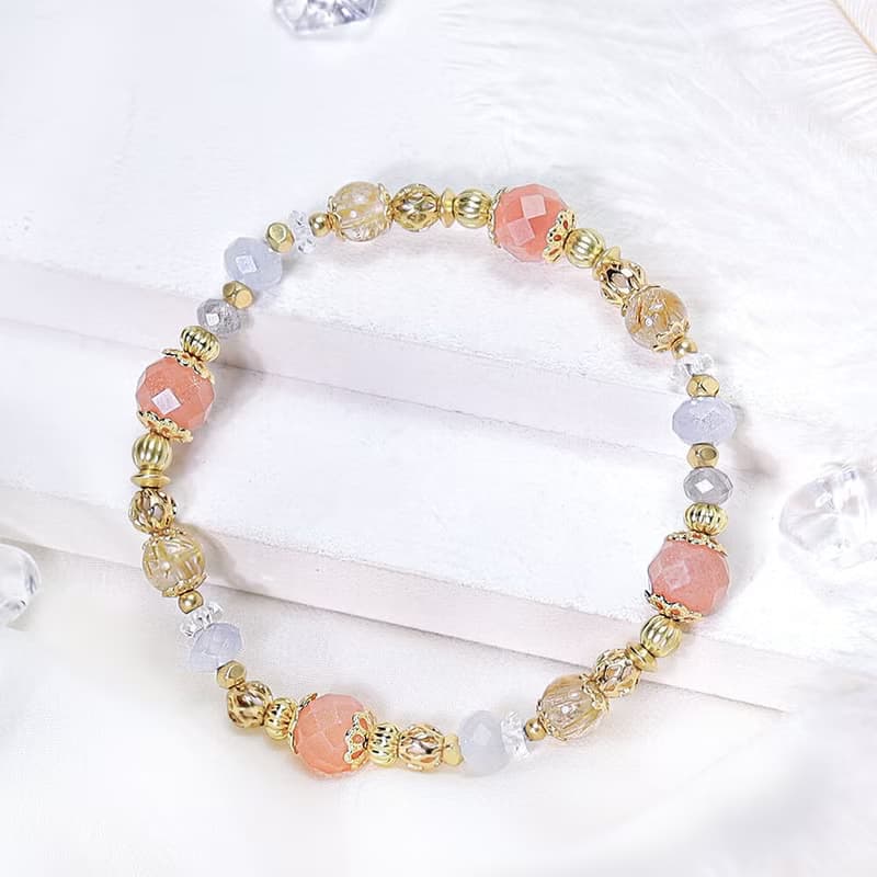 羅馬假期 | A125橙月光石海藍寶鈦晶手鍊