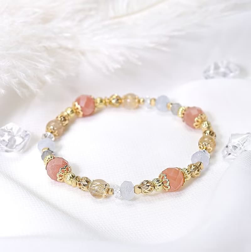 羅馬假期 | A125橙月光石海藍寶鈦晶手鍊