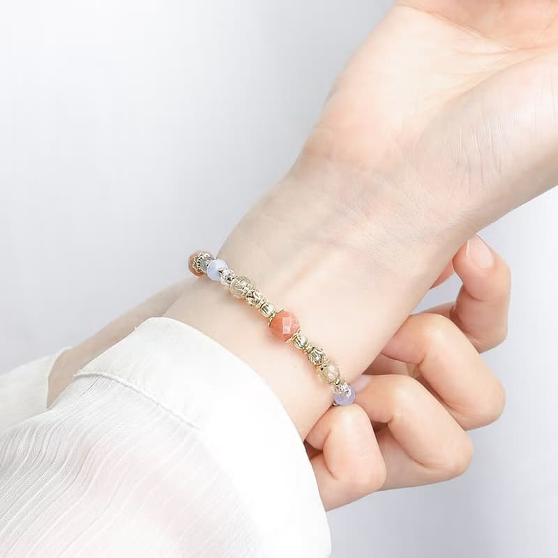 羅馬假期 | A125橙月光石海藍寶鈦晶手鍊