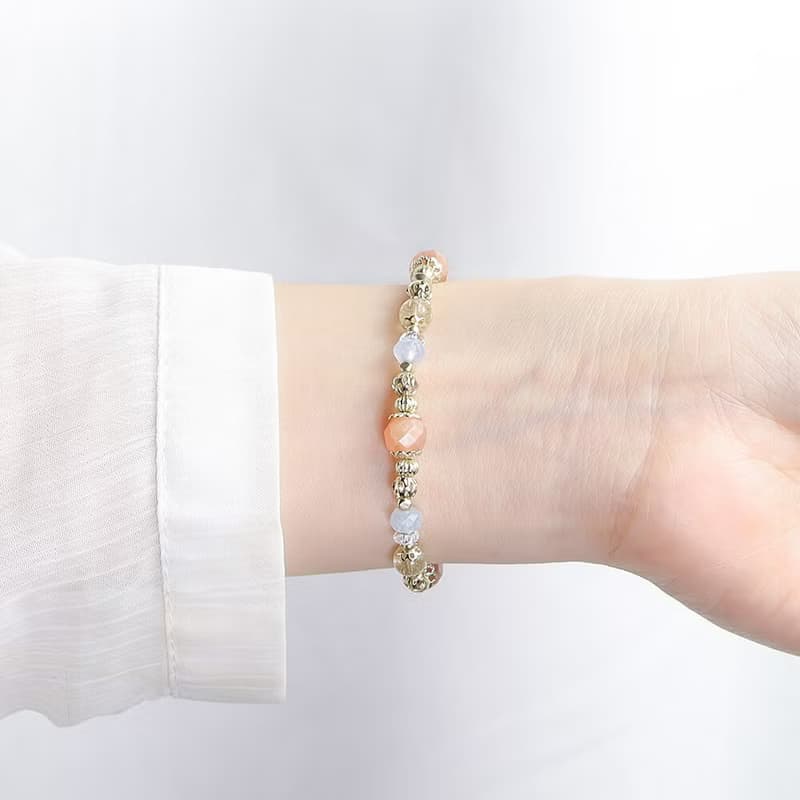 羅馬假期 | A125橙月光石海藍寶鈦晶手鍊