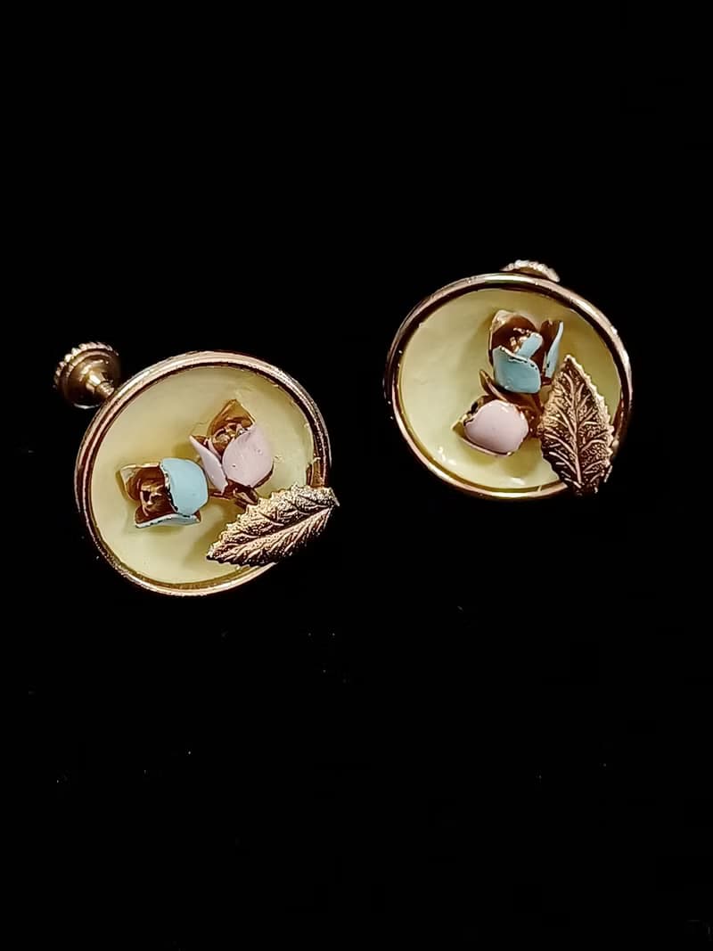 vintage jewelry  古董夾式耳環 雙色小鬱金香  680元