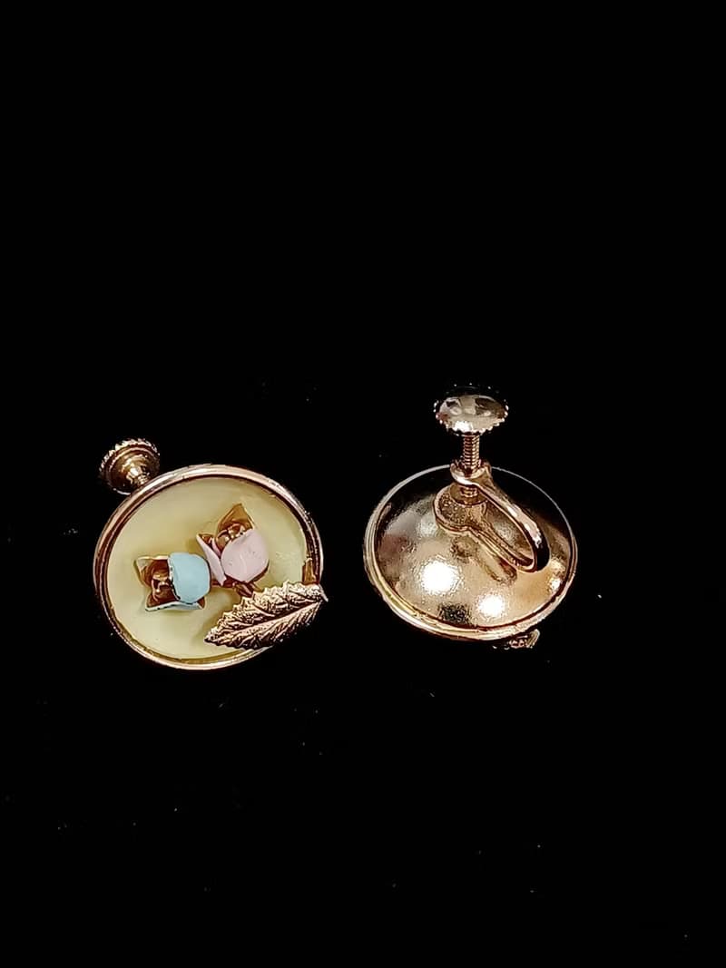 vintage jewelry  古董夾式耳環 雙色小鬱金香  680元