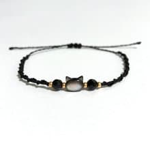 Black Cat mother-of-pearl, Onyx macrame knot bracelet