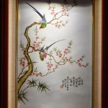 粉彩花鳥瓷板畫 瓷器 珠山八友齊名 余翰青 洋彩 琺瑯彩 郎世寧
