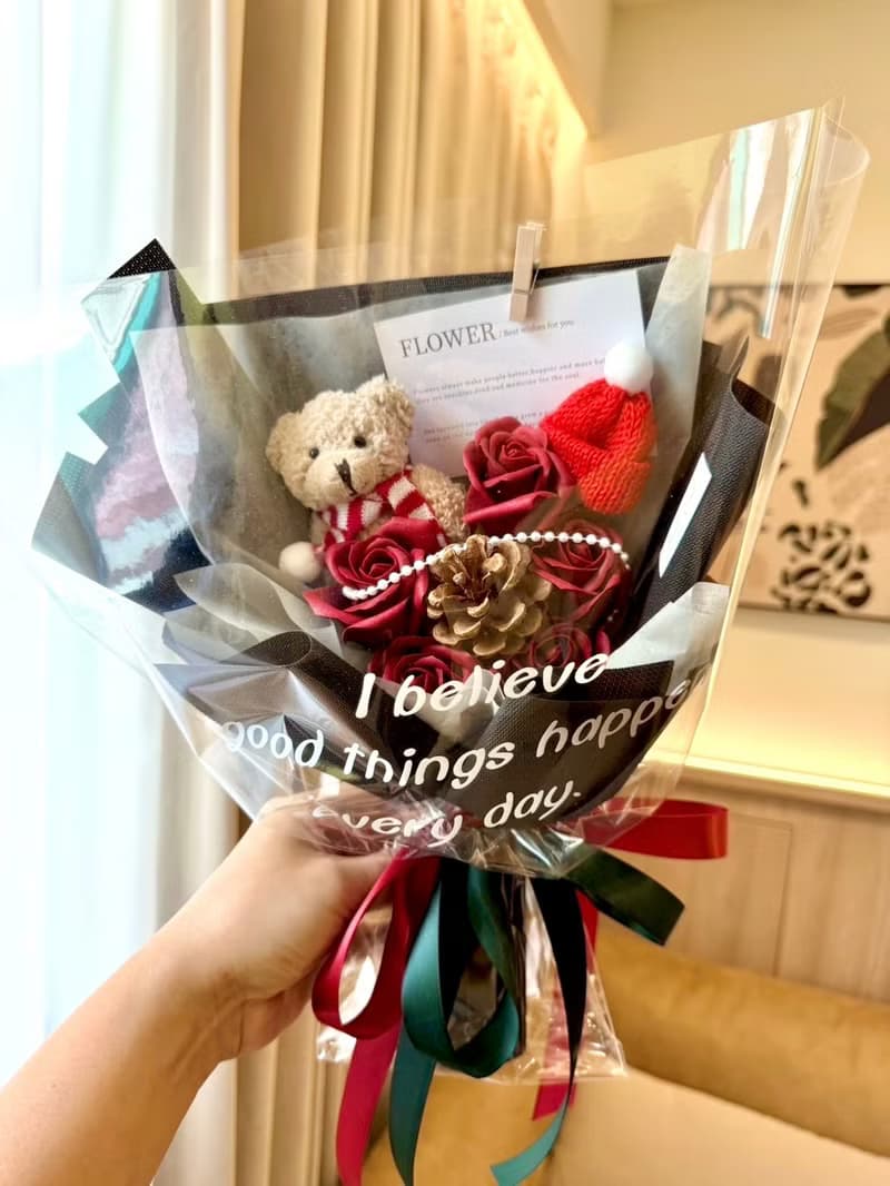 玫瑰熊熊花束 香皂花 玫瑰花 花束 伴娘禮 生日禮物 聖誕節 情人
