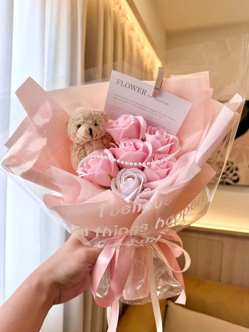 玫瑰熊熊花束 香皂花 玫瑰花 花束 伴娘禮 生日禮物 聖誕節 情人