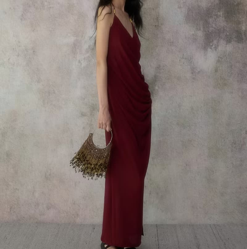 【雕塑感交領】 新中式復古風 線條垂墜連衣裙