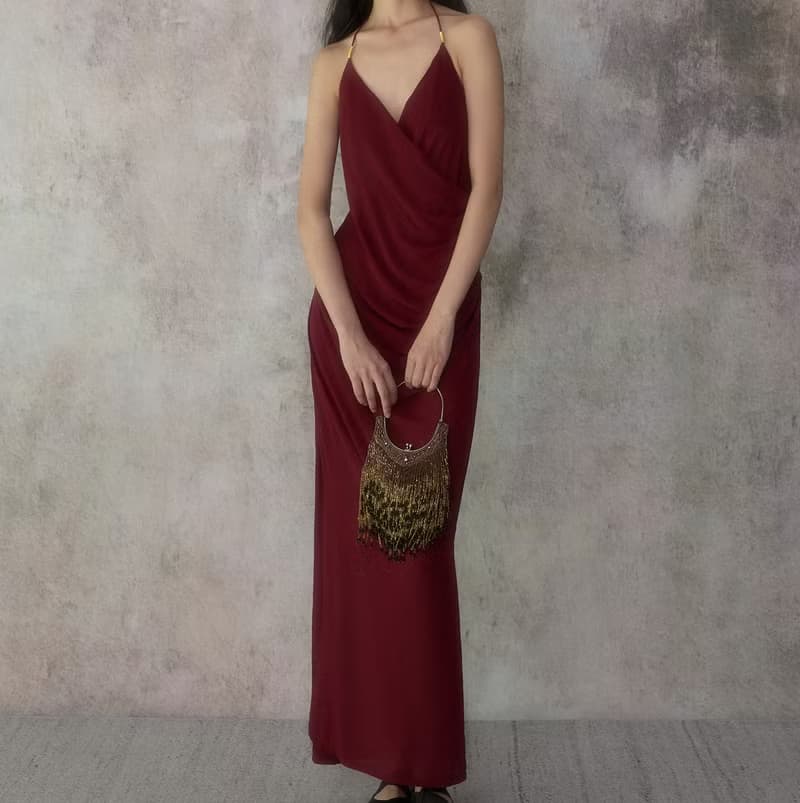 【雕塑感交領】 新中式復古風 線條垂墜連衣裙