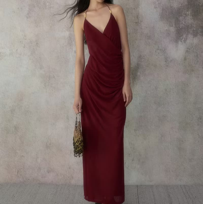 【雕塑感交領】 新中式復古風 線條垂墜連衣裙