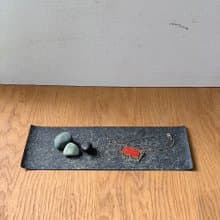 鎚目模様の角小盆　　緑青