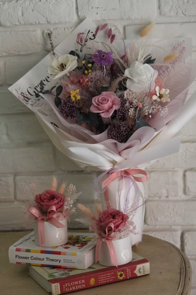 七夕首選【相約巴黎-夢幻粉永生玫瑰花束】