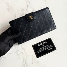 絕版古董包 Chanel 黑色小羊皮革長夾 銀包 皮夾 中古包 二手包