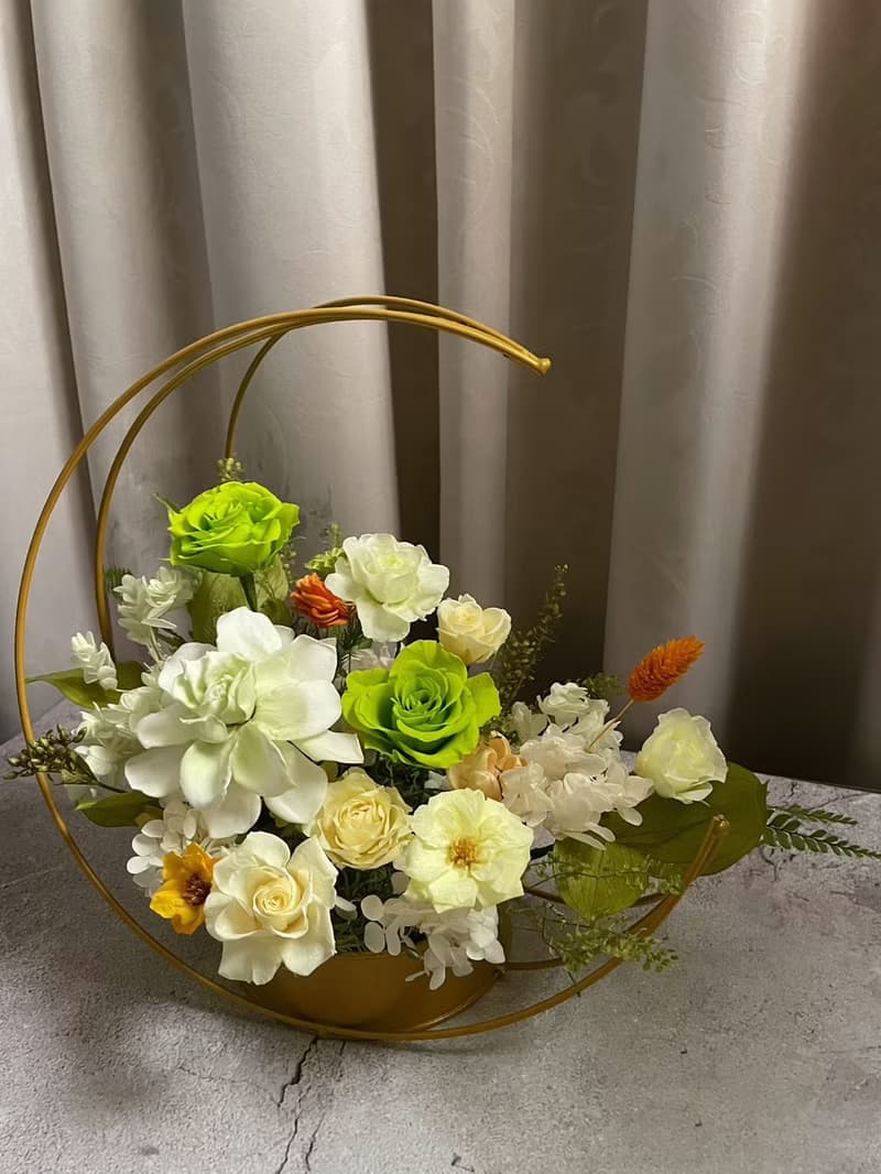 【花訴花藝】暖綠色系列永生桌花/開幕花禮/升遷花禮/祝賀花禮