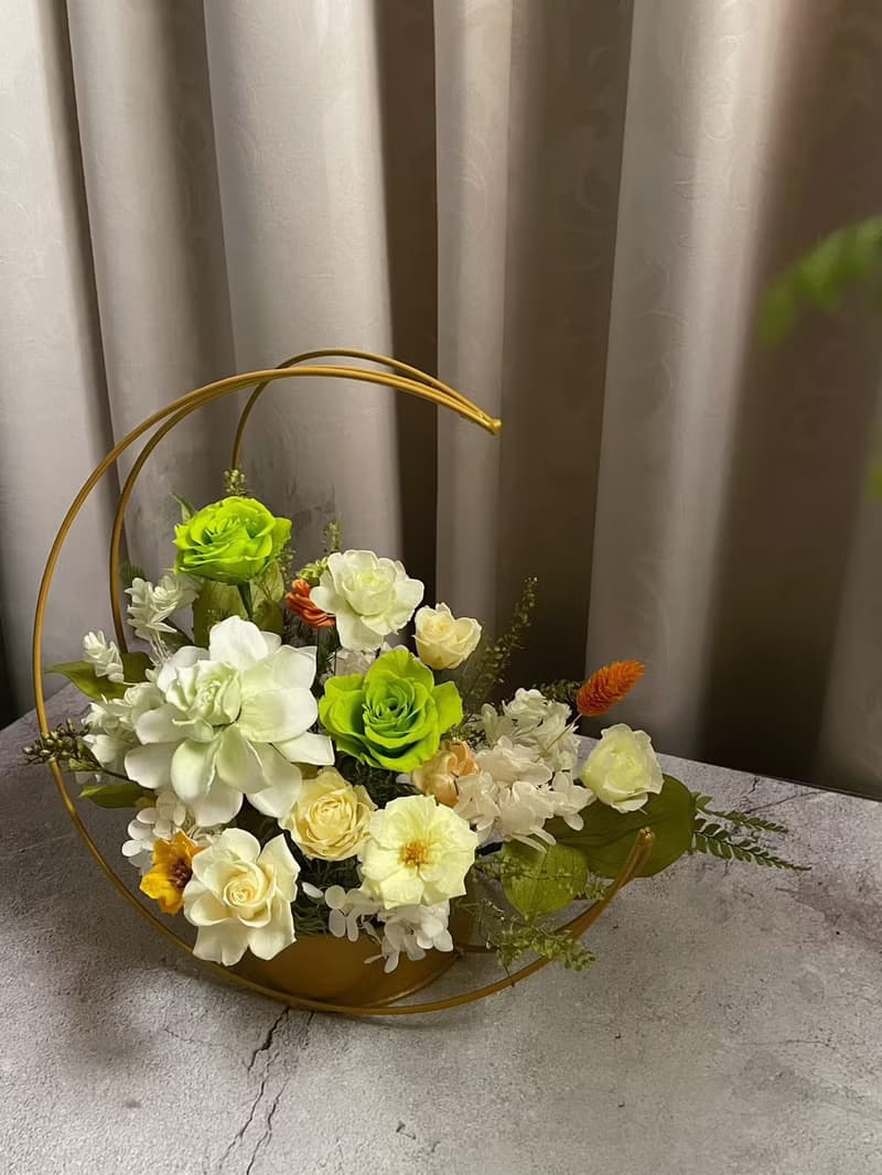 【花訴花藝】暖綠色系列永生桌花/開幕花禮/升遷花禮/祝賀花禮