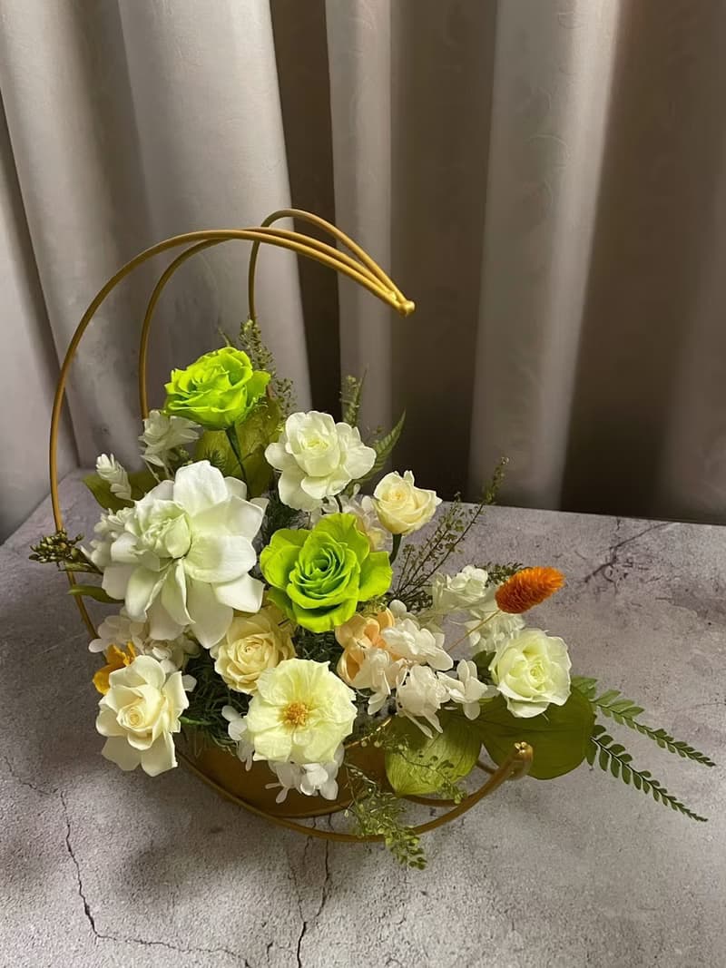 【花訴花藝】暖綠色系列永生桌花/開幕花禮/升遷花禮/祝賀花禮