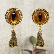 Yellow Orange Glass Cat Eye Evil Eye Kitten Gold Protection Earrings Jewelry