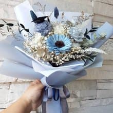 海藏設計│霧灰藍向日葵。畢業花束 /情人節花束/乾燥花束