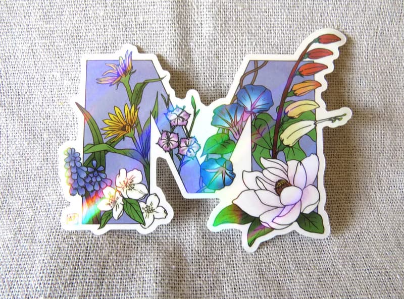 字母M - 極光花卉植物字母防水貼紙