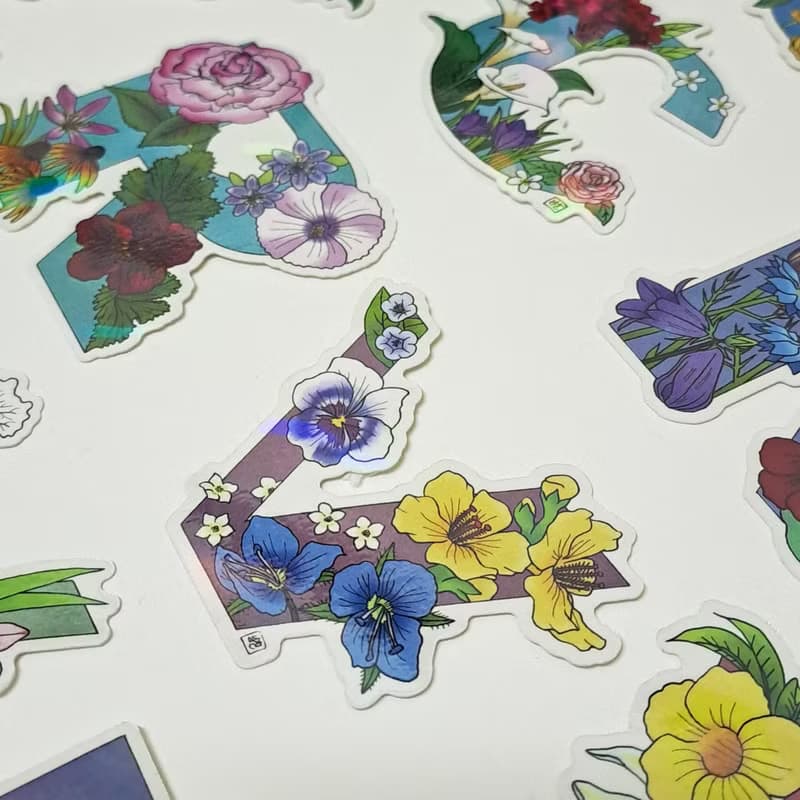 字母M - 極光花卉植物字母防水貼紙