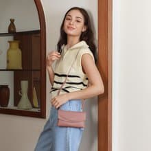 Millie (Tea rose) : Long wallet, Cow leather, Clutch, Crossbody bag, Nude pink