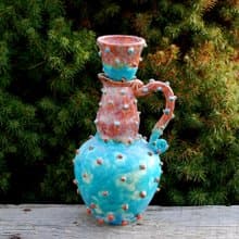 Ceramic jug Blue Pottery Pitcher Liquor Decanter Brown blue glazed Textured
