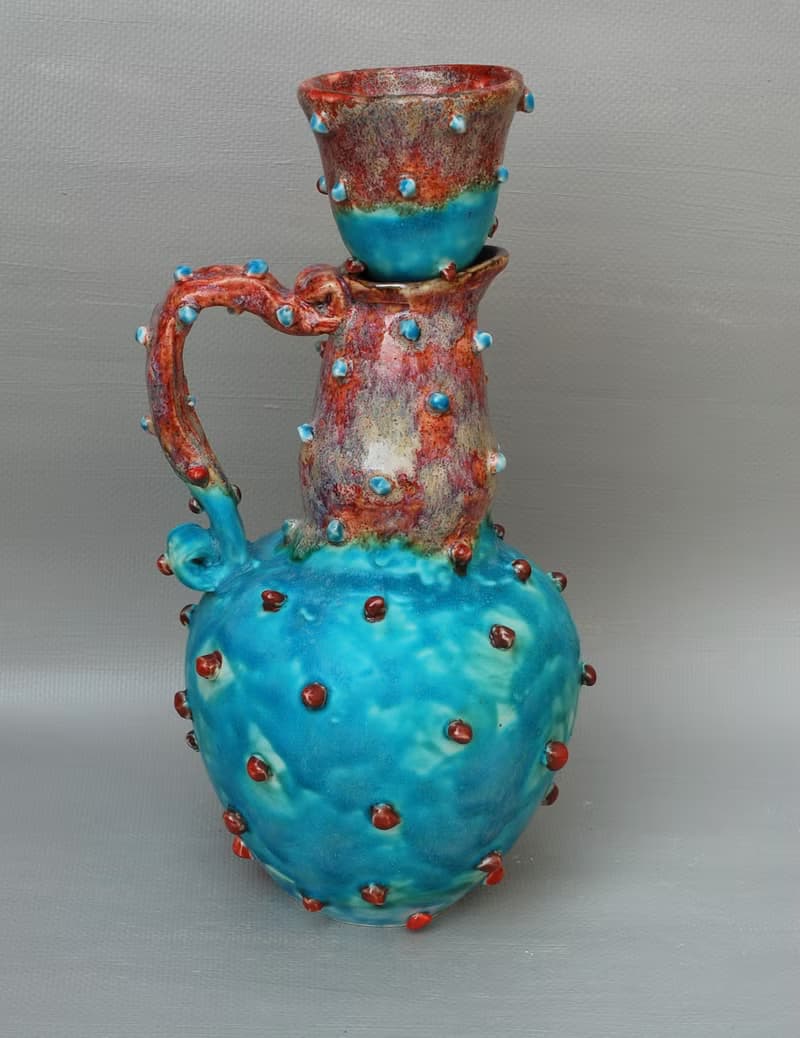 Ceramic jug Blue Pottery Pitcher Liquor Decanter Brown blue glazed Textured