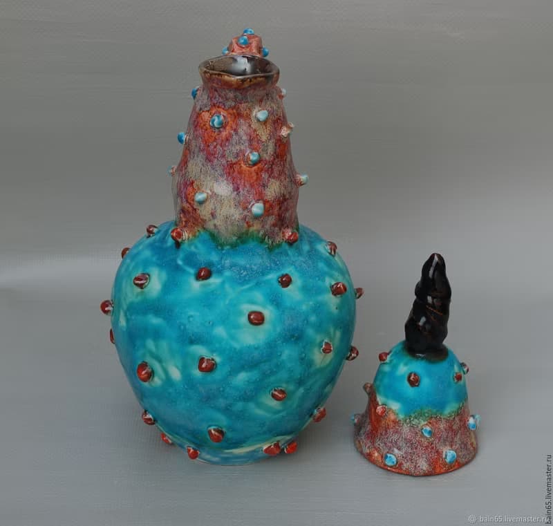 Ceramic jug Blue Pottery Pitcher Liquor Decanter Brown blue glazed Textured