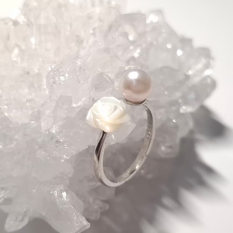 貝殼花海水Akoya珍珠純銀戒指